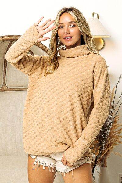 BiBi Checkered Round Neck Thumbhole Long Sleeve Top - Hovatok