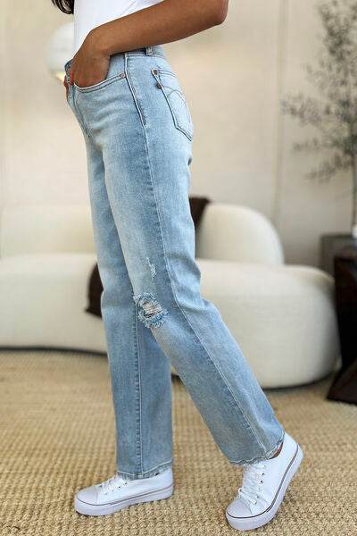 Judy Blue Full Size High Waist Distressed Straight Jeans - Hovatok