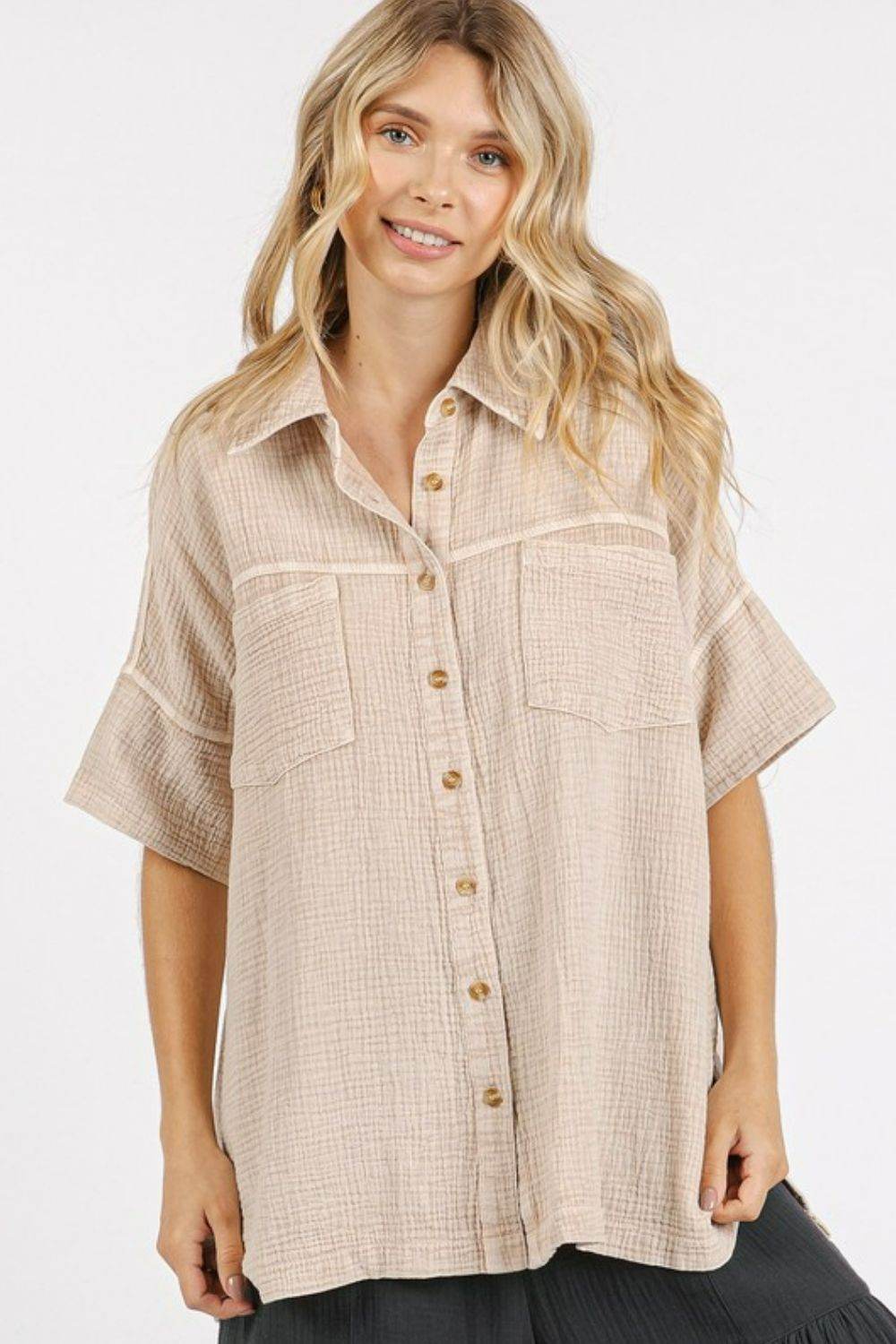 Mittoshop Mineral Wash Gauze Oversized Short Sleeve Shirt - Hovatok