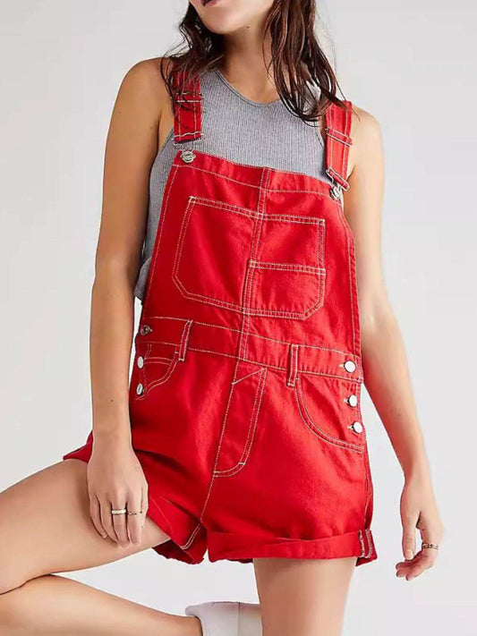 Wide Strap Square Neck Denim Overalls - Hovatok