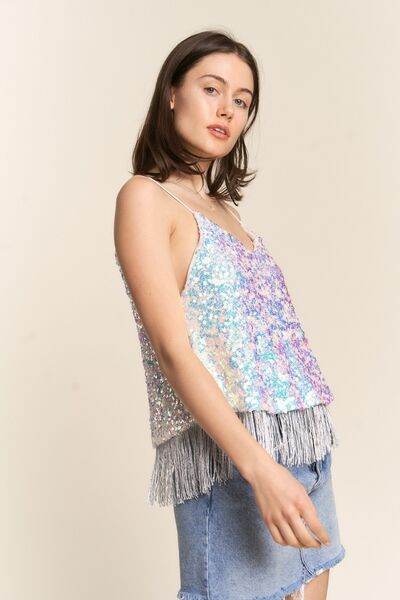 J.NNA Sequin Tassel Hem Flowy Cami - Hovatok