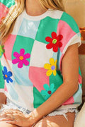 BiBi Flower Patch Checkered Sweater Vest - Hovatok