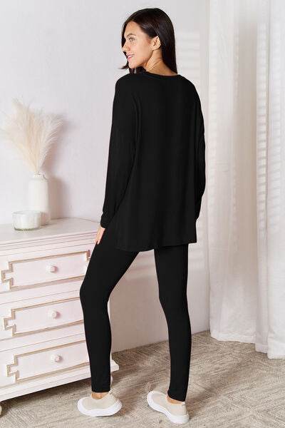 Basic Bae Bamboo Full Size V-Neck Long Sleeve Top and Pants Lounge Set - Hovatok