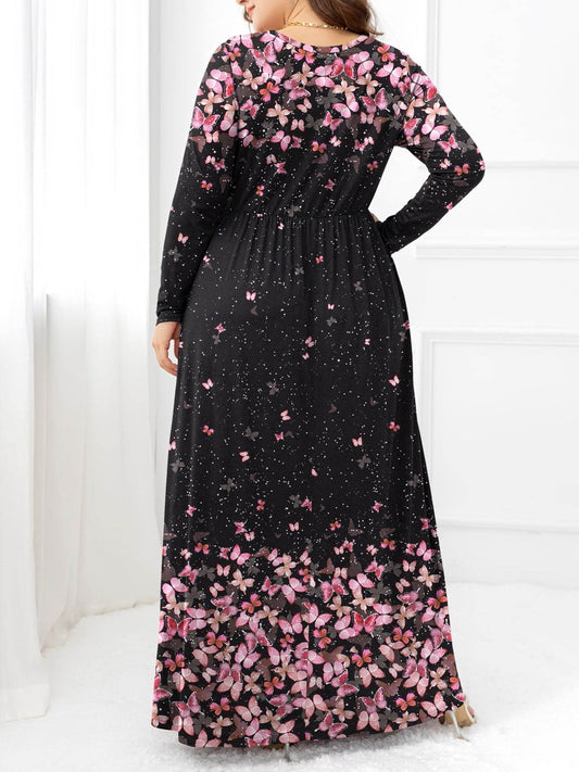 Plus Size Round Neck Maxi Dress with Pockets - Hovatok