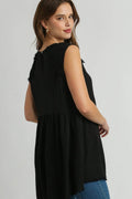 Umgee Full Size Raw Hem Linen Round Neck Sleeveless Top Plus Size - Hovatok