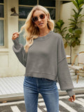 Round Neck Lantern Sleeve Sweater - Hovatok