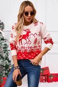 Angel Wings Deer Pattern Round Neck Long Sleeve Sweater - Hovatok