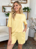 Basic Bae Bamboo Full Size Round Neck Drop Shoulder T-Shirt and Shorts Set - Hovatok