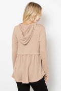 Be Stage Full Size Long Sleeve Peplum Cable Knit Hoodie - Hovatok
