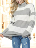 Striped Turtleneck Long Sleeve Sweater - Hovatok