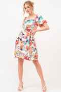 And The Why Square Neck Puff Sleeve Floral Dress - Hovatok