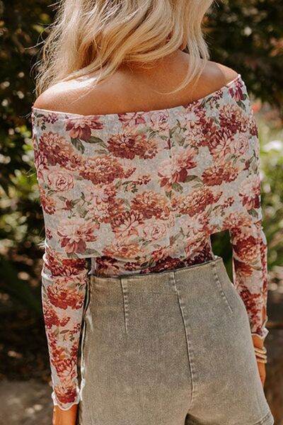 Floral Off-Shoulder Long Sleeve Bodysuit - Hovatok