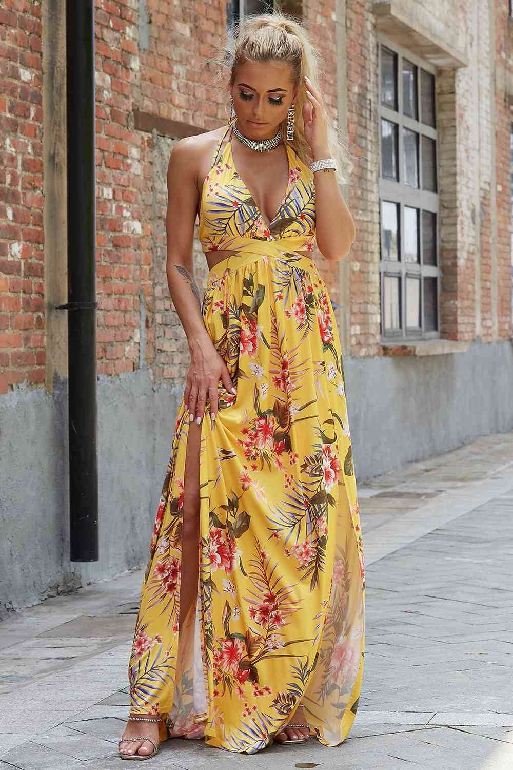 Halter Neck Split Dress - Hovatok