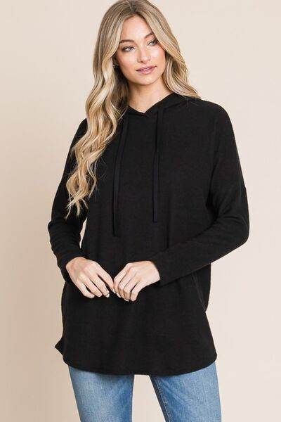 BOMBOM Contrast Drawstring Drop Shoulder Knit Hoodie - Hovatok