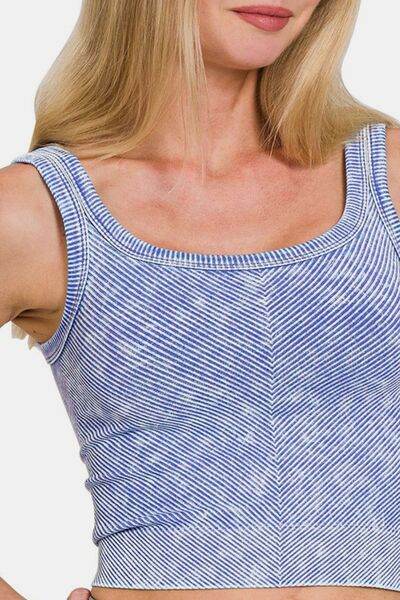 Zenana Washed Ribbed Scoop Neck Wide Strap Tank - Hovatok