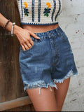 Distressed Raw Hem Denim Shorts - Hovatok