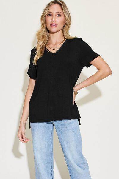 Basic Bae Full Size V-Neck High-Low T-Shirt - Hovatok