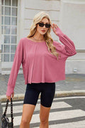 Cutout Back Round Neck Long Sleeve T-Shirt - Hovatok