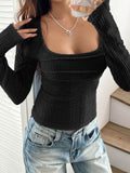 Devine Back Tie Square Neck Long Sleeve Top - Hovatok
