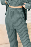 Basic Bae Full Size Ribbed Drawstring Hooded Top and Straight Pants Set - Hovatok