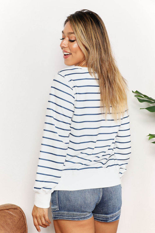Double Take Striped Long Sleeve Round Neck Top - Hovatok