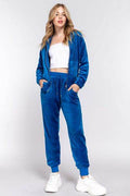 ACTIVE BASIC Faux Fur Zip Up Long Sleeve Hoodie and Joggers Set - Hovatok