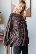Heimish Leopard Long Sleeve Tiered Blouse - Hovatok