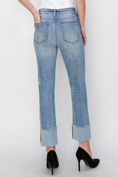 RISEN Full Size High Rise Cuffed Slim Straight Jeans - Hovatok