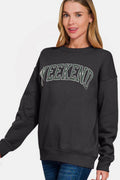 Zenana WEEKEND Round Neck Dropped Shoulder Sweatshirt - Hovatok