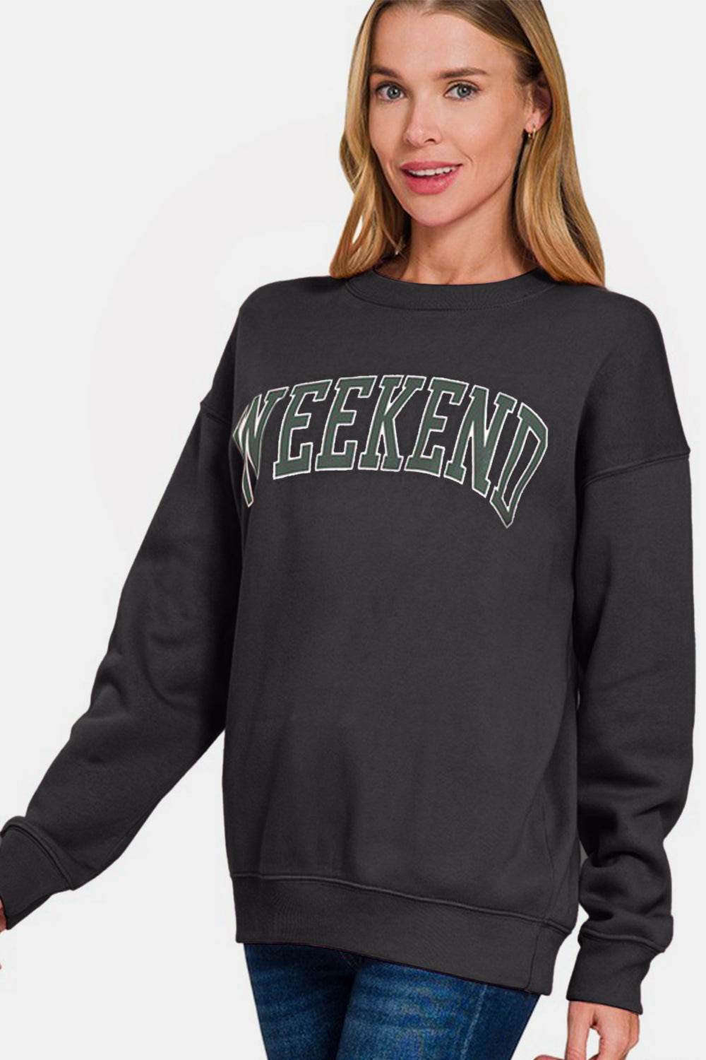 Zenana WEEKEND Round Neck Dropped Shoulder Sweatshirt - Hovatok