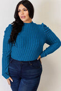 Basic Bae Full Size Ribbed Mock Neck Puff Sleeve T-Shirt - Hovatok