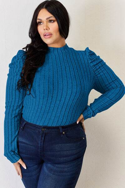 Basic Bae Full Size Ribbed Mock Neck Puff Sleeve T-Shirt - Hovatok
