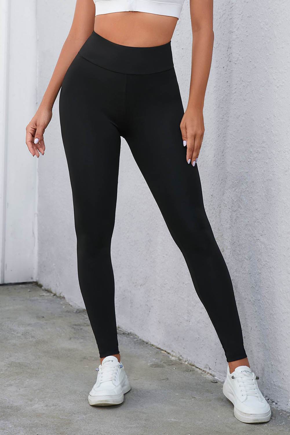 Crisscross Detail Wide Waistband Leggings - Hovatok