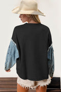 Double Take Raw Edge Star Contrast Sweatshirt - Hovatok