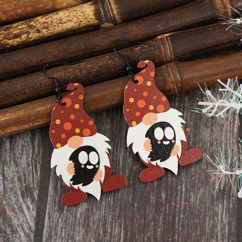 Point Hat Gnome Wooden Dangle Earrings - Hovatok