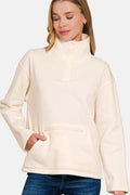 Zenana Turtleneck Half Snap Fleece Sweatshirt - Hovatok