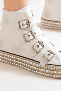 Beast Fashion Multi-Buckle Straps Studded Platform Sneakers - Hovatok