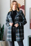 Heimish Plaid Button Down Long Sleeve Hooded Cardigan - Hovatok