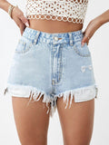 Distressed Raw Hem Denim Shorts - Hovatok