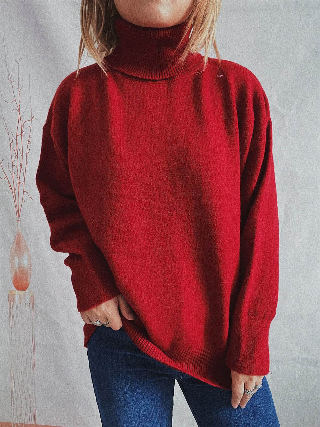 Turtleneck Long Sleeve Sweater - Hovatok