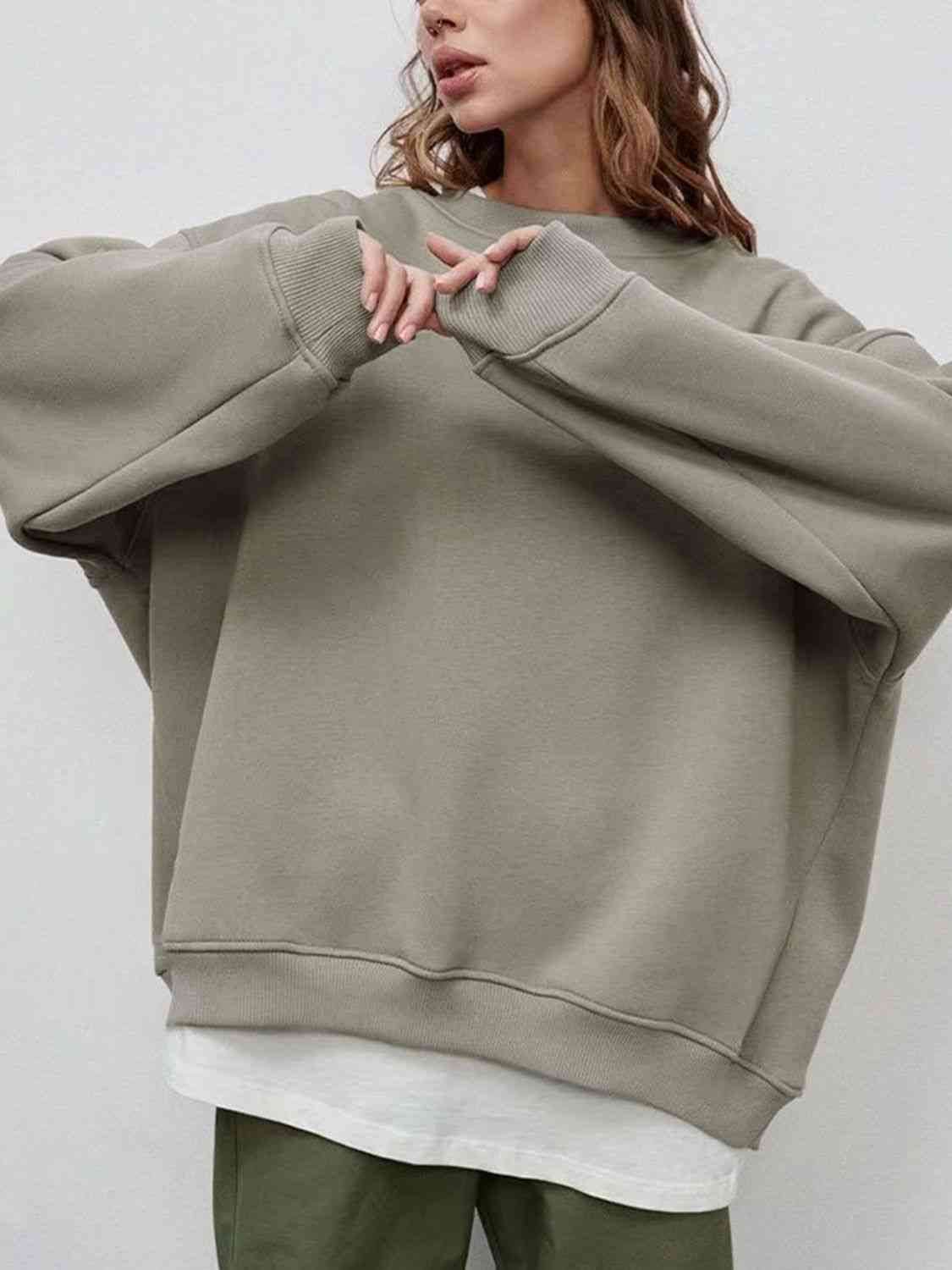 Oversize Round Neck Dropped Shoulder Sweatshirt - Hovatok