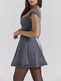 Devine Lace-Up Sweetheart Neck Cap Sleeve Mini Dress - Hovatok