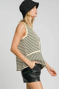 Umgee Round Neck Texture Striped Tank - Hovatok