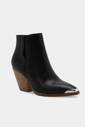 Beast Fashion Pointed Metal-Tip Toe Block Heel Ankle Boots - Hovatok