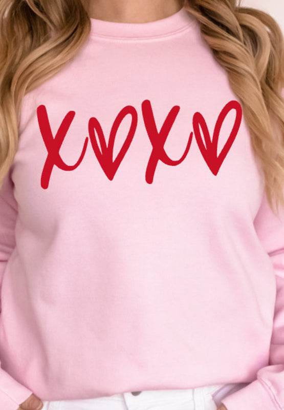 Valentine’s Day XOXO Round Neck Drop Shoulder Sweatshirt - Hovatok