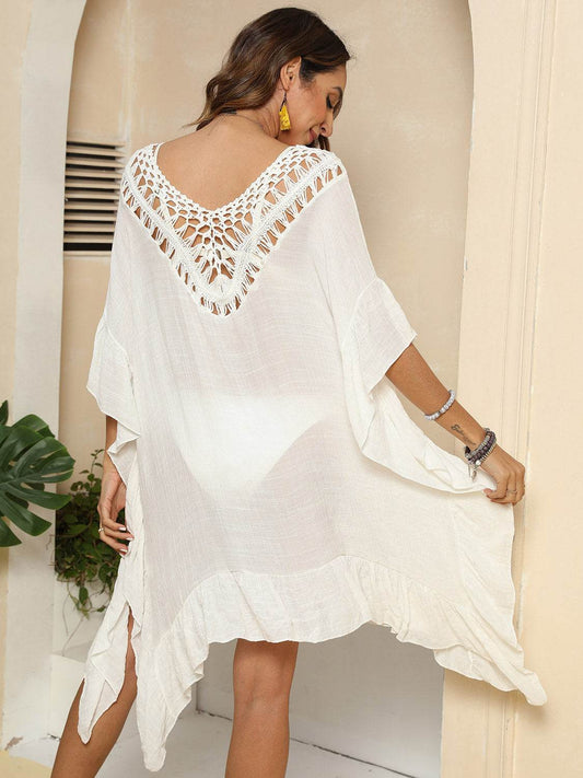 Cutout Ruffled Half Sleeve Cover-Up - Hovatok
