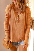 Double Take Full Size Half Button Drop Shoulder T-Shirt - Hovatok