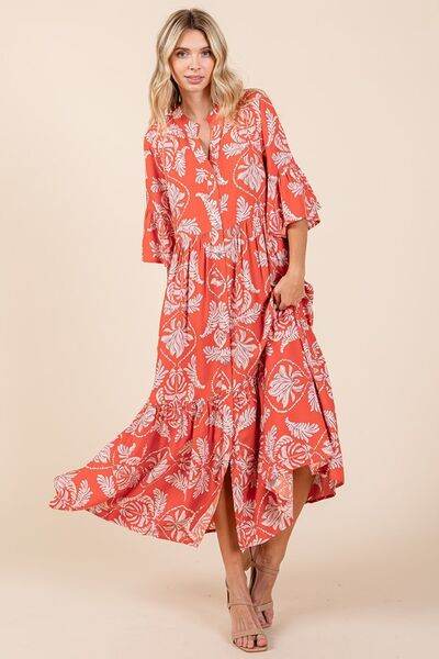 Mittoshop Abstract Leaf Print Tiered Ruffle Dress - Hovatok
