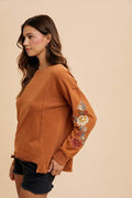 Annie Wear Embroidered Long Sleeve French Terry Top - Hovatok