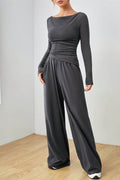 Boat Neck Long Sleeve Top and Pants Set - Hovatok